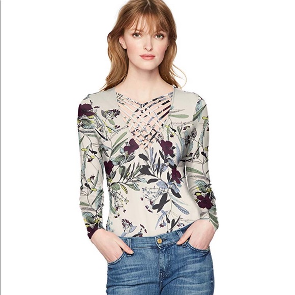 New Guess Sherri Strappy V Neck Floral Bodysuit Top S - Picture 1 of 3